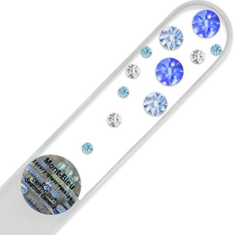 Mont Bleu Glasnagelfeile von Hand dekoriert mit Swarovski Elements - geliefert in einer Hülle aus schwarzem Samt - Echtem gehärteten Glas