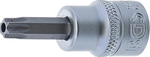 BGS 2575 | Bit-Einsatz | 10 mm (3/8) | T-Profil (für Torx) mit Bohrung T40 | Antrieb Innenvierkant 10 mm (3/8) | Länge 48 mm | Chrom-Vanadium-Stahl | Rändelung