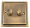 Mains LED Light Dimmer Switch 250W 2 Gang - Victorian Antique Brass - Push On/Off 2 Way