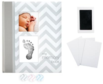 Pearhead P62200 Chevron Babybuch mit Clean Touch Stempelkissen, grau (Texte auf Englisch), 1 Stück (1er Pack)