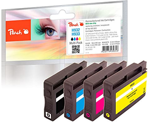Peach H932/933 Spar Pack Druckerpatronen (BK, C, M, Y) ersetzt HP No. 932, No. 933, CN057A, CN058A, CN059A, CN060A für z.B. HP OfficeJet 6600, HP OfficeJet 6700 Premium, HP OfficeJet 7610 wide format