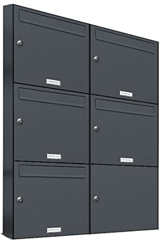 AL Briefkastensysteme 5er Briefkastenanlage Anthrazit Grau RAL 7016, Premium Briefkasten DIN A4, 5 Fach Postkasten modern Aufputz