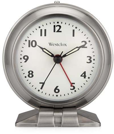 Westclox Classic Alarm Clock – Silver Finish, 4.75W x 5.5H Analog Display, Battery-Powered, Glass Lens, Easy-Read Numbers, Real-Bell Style Alarm, Vintage Look