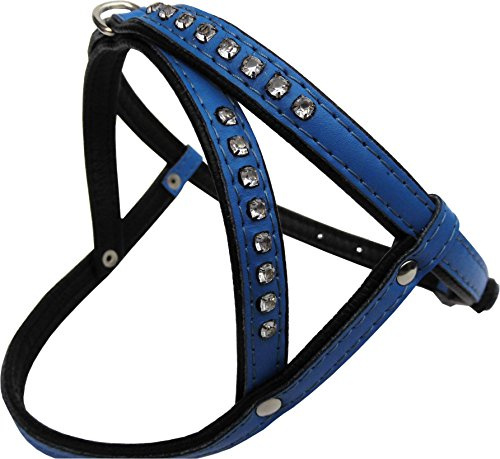 HUNDEGESCHIRR - Geschirr, Strass - Zirkonia Brustumfang 35-42 cm Leder + Blau (PL2.10.4.43)