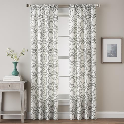 Lotus Harmony Rod Pocket Curtain Panel, 84 Inch, Charcoal