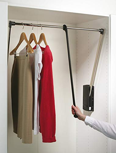 Kleiderlift verstellbar Garderoben-Lift Wardrobelift Schrank - Servetto | Kleider-Lüfter klappbar schwarz - vernickelt | breiten-verstellbar 600 - 1000 mm | 1 Stück - Kleiderstange ausklappbar