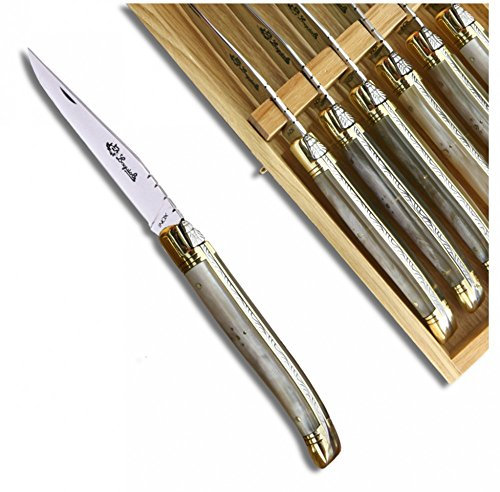 Coltello bistecca Laguiole da tavolo manico in corno biondo