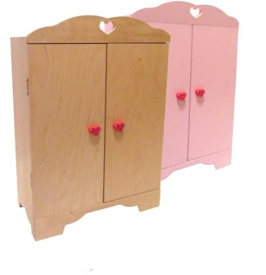 Holz-Wenzel 350013 - Puppenkleiderschrank Julia, ca. 23 × 43 × 61 cm, Kinder Puppenschrank aus Holz, 2-türig mit Kleiderstange & Einlegeböden in Rosa, ab 18 Monaten