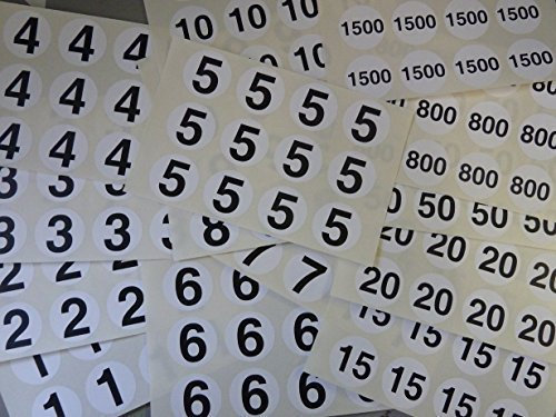 1 ½ Zoll (40mm) Kreis - schwarz Nummern auf weiß rund, Kreis Klebeetiketten, Zahlen Aufkleber, Plastik Etiketten
