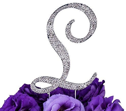 LOVENJOY Cake Topper Hochzeit Personalisierter Buchstabe Letter L Tortendeko Silber Kristall Strass Initiale Hochzeit Verlobung Geburtstag Brautdusche Metall Tortendekoration, Geschenkbox-Packung