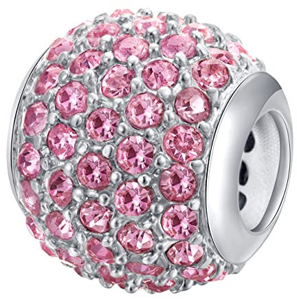 Andante-Stones Silber Pavé Strass Bead Charm mit funkelnden Zirkoniasteinen Pure Love (Rosa) Element Kugel für European Beads + Organzasäckchen