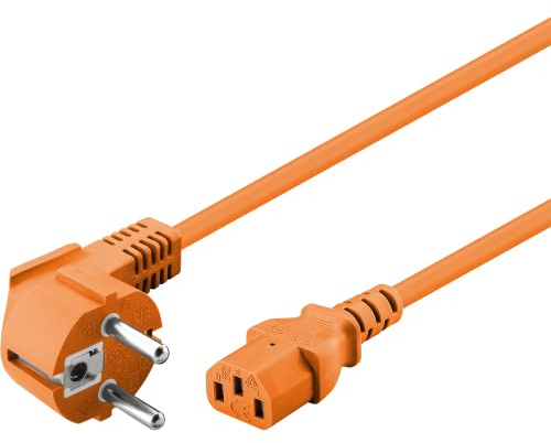 Goobay 95290 Kaltgerätekabel 5m / C13 Kaltgerätebuchse & 90 Grad Schutzkontaktstecker Winkelstecker / Universelles PC Monitor PC Stromkabel C13 Netzkabel / Orange / 5 m