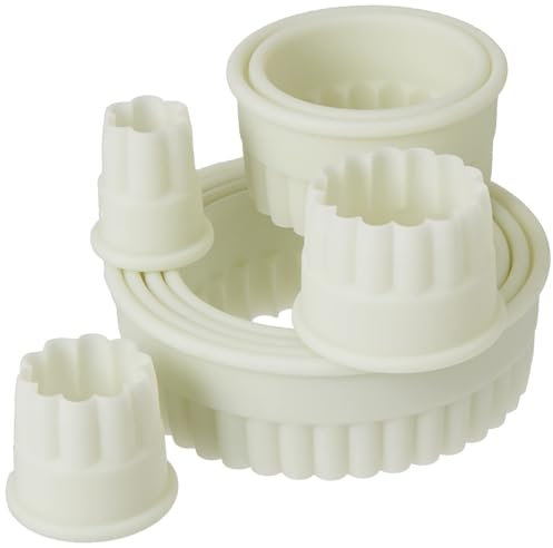 Ibili 784200 Lot de 9 emporte-pièces arrondi dentelé Corta MASAS Redondo Rizado(9 PC), Stainless Steel, Transparente/Blanco, 10 x 10 x 5 cm, 9