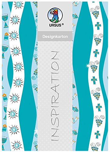 Ursus 60484602 - Designkarton, Glory, Streifen, petrol, DIN A4, 200 g/qm, 5 Blatt, mit Banderole, neidseitig bedruckt, Vorderseite mit Heißfolie in silber veredelt, ideal für kreatives Basteln