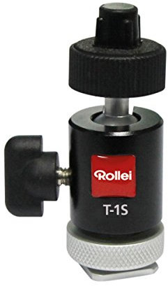 Rollei T-1S - kompakter Kugelkopf mit Blitzschuh-Montage-Adapter und maximaler Traglast von 1,5 kg, ideal für DSC Kameras, kleine Digitalkameras und Rollei und GoPro Actioncams - Schwarz