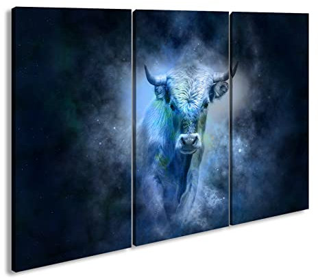 deyoli Leinwandbild Dark Sternzeichen Stier, kraftvoll und mystisch Format: 120x80cm (3Teilig) XXL Kunstdruck Bild auf Holzrahmen/Wandbild/Wohnzimmer Dekoration