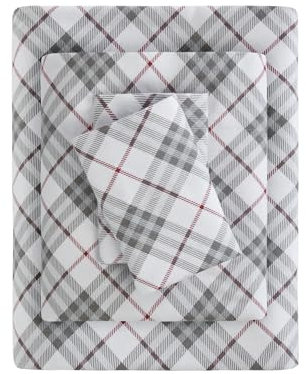 Sleep Philosophy True North by Kuscheliges Flanell-Bettwäsche-Set, 100% Baumwolle, Bedruckt, Tiere, Sterne, niedlich, ultraweich, für kaltes Wetter, rotes Karomuster, 4-teilig