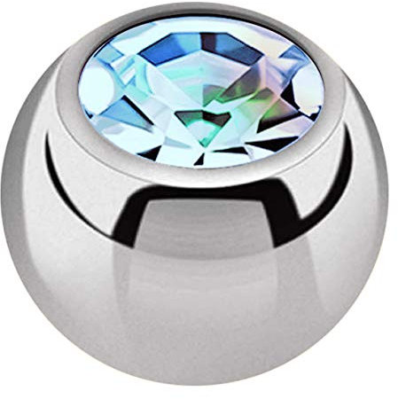 Titan Piercing Schmuck Verschluss Kugel in 1,2 x 4 mm, gefaßter Zirkonia in multiblau