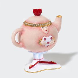 Department 56 Patience Brewster Christmas Krinkles Teapot Jeweled Box - Pink Porcelain with Jewel Decoration - Retired
