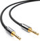 deleyCON 0,5m Câble Jack avec Gaine en Nylon Audio Stéréo AUX Fiche Jack 3,5mm à Fiche Jack 3,5mm Fiche Plaquée or - Noir