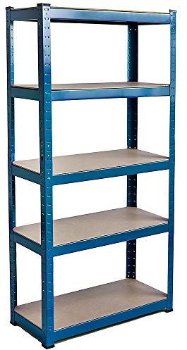 Home Vida Regal mit 5 Ablagen, Hochregal, Nietenlos, Industriell, Lagern, Fächer, Stahl, Blau