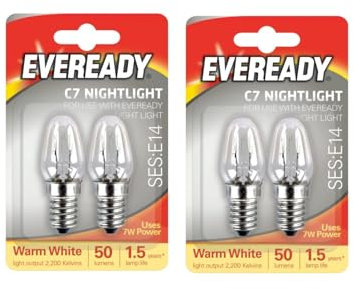 4 E14 Replacement Night Light Bulbs 7W E14 Screw Cap Small Edison Warm White