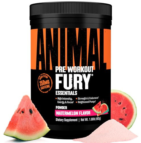 ANIMAL Fury Pre Workout Watermelon – Trainingsbooster mit BCAA, Beta-Alanin, Citrullin & 350 mg Koffein – Zuckerfreies Pre Workout Pulver – Für Fokus, Pump & Energie – 30 Portionen