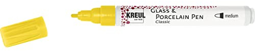 KREUL 16401 - Glass & Porcelain Pen Classic medium, signalgelb, formstabile Rundspitze, Strichstärke ca. 2 - 4 mm, Porzellanmalstift, brillante, deckende und lichtbeständige Farbe auf Wasserbasis