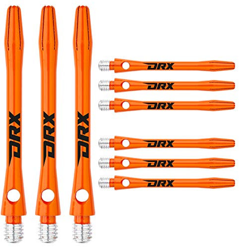 RED DRAGON DRX Coated Aluminium Medium Orange Logo Dart Stems (Shafts) - 2 Sets per Pack (6 Stems in total)