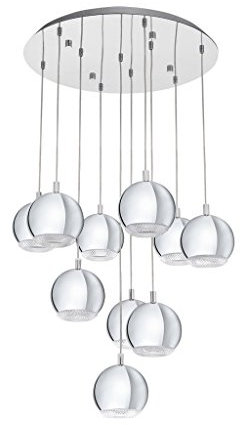 EGLO Pendelleuchte Conessa, 10 flammige Hängelampe, Hängeleuchte aus Metall und Kunststoff, Esstischlampe in Chrom, Klar, Wohnzimmerlampe hängend mit GU10 Fassung, Ø 58 cm