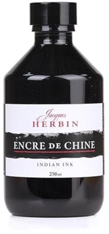 Jacques Herbin 11109T - A Bottle of Black Indian Ink, 250 ml- Artist Tool - Calligraphy, Writing, Creative Nib Holder and Brush only - Leisure Concentrated
