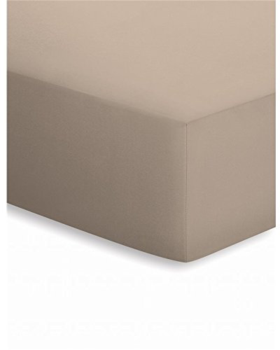 schlafgut Mako-Jersey Basic Spannbetttuch, Baumwolle, Taupe, 200 x 200 cm