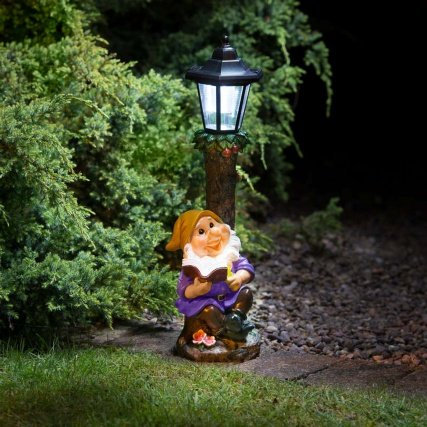 Solar Powered Garden Gnome with Solar Powered Beautiful Lamp Post