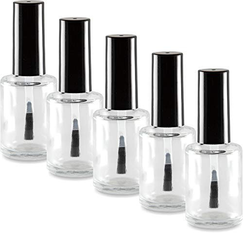 NAILFUN – Lot de 5 flacons vides pour vernis à ongles – 15 ml avec pinceau – Bouteilles en verre transparent avec bouchon noir – Idéal pour créations DIY et stockage