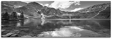 Leinwandfoto als Panorama SCHWARZ/WEISS 150x50cm Polen Berge Bergsee Wolken Natur
