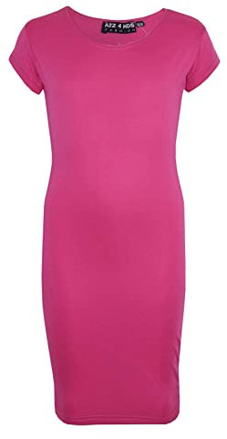 A2Z 4 Kids Bodycon Midi Dress Short Sleeve Long Length Plain Dresses - New Midi Dress Cerise 9-10