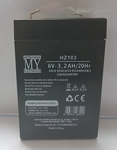 Batteria ermetica ricaricabile al piombo 6V 3.2AH Matsuyama art. HZ103 Lead Acid Battery