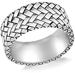Tuscany Silver Herren Fischgrätkette Ring Sterling Silber Gemustert - Größe V