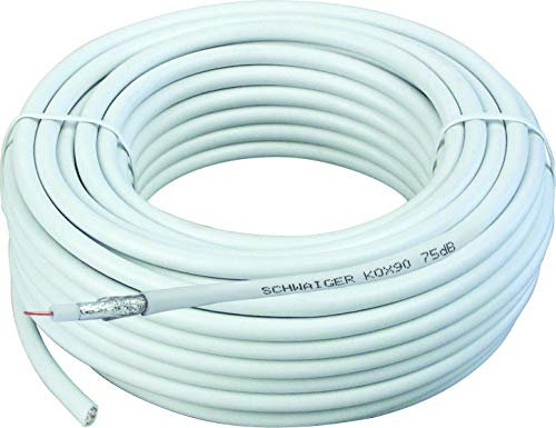 SCHWAIGER -KOX90/10 042- SAT-Koaxialkabel 10m/ 75 dB/ 2-Fach geschirmt/Satellitenkabel/digital, HDTV, DVB-S/S2, DVB-C, DVB-T2/ unkonvektioniert/ 6,8 mm/weiß