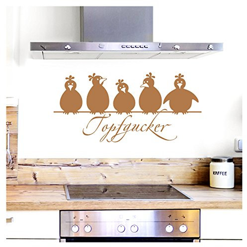 Grandora Wandtattoo Topfgucker 5 Vögel I Kupfer 58 x 27 cm I Küche Spruch Zitat Aufkleber selbstklebend Wandaufkleber Wandsticker W862
