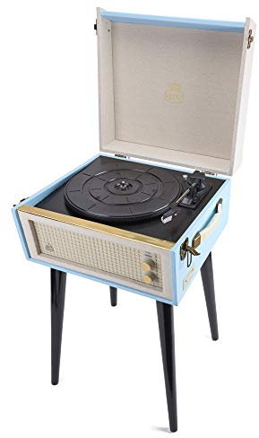 GPO Bermuda Plattenspieler; Klassischer Schallplattenspieler im Retro Stil mit MP3/USB; integriertem Lautsprecher, Blau
