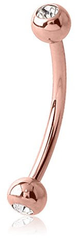 eeddoo Piercing Banane Kristall-Kugeln Rosegold Edelstahl Stärke: 1,2 mm Länge: 6 mm Kugel 3 mm Kristall: klar