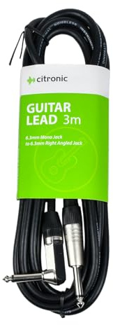 Citronic Right Angled 6.3mm Mono Jack Lead Guitar & Instrument Cable 3 Metre Fully Shielded Durable Reliable Audio Connection
