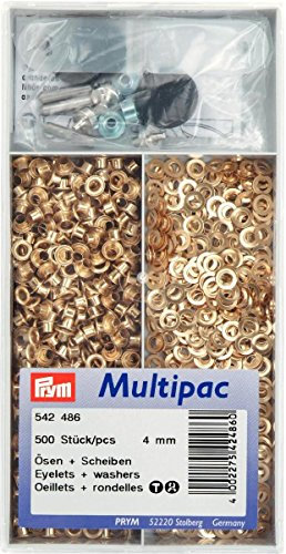 Prym 542486 Ösen und Scheiben MS 4,0 mm goldfarbig, Metal, Gold