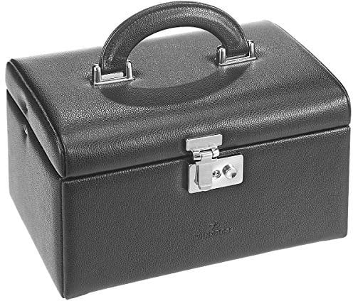 Windrose Schmuckkoffer Beluga/schwarz (Leder) - Hochwertige Handarbeit - Breite 24,5 cm - Leder