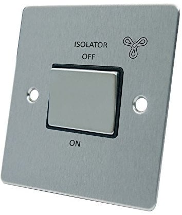 AET FSC3PFANBS Satin Chrome Flat Black Insert Metal Rocker Switch-10 Amp 3-Pole Fan Isolator Switch