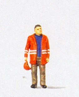 Preiser HO Scale Rail Worker in Warnschutzkleidung mit Helm