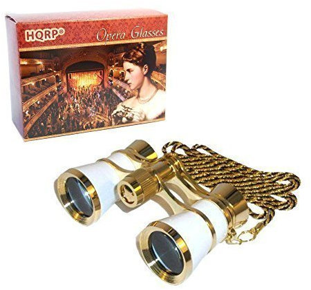 HQRP Theaterglas/Opernglas 3 x 25 mit zentralem focus Weißer Perlmutt mit Goldener Zierleisten von mit Neue Technologie Kristallklar Optik (KKO)