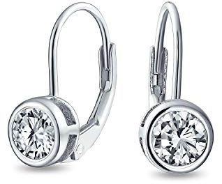 Zarte 0,50 Ct runde Fassung Brilliant Cut AAA Zirkonia simulierte Edelstein klare CZ Solitär Hängeohrringe mit Klappverschluss aus 925er Sterlingsilber