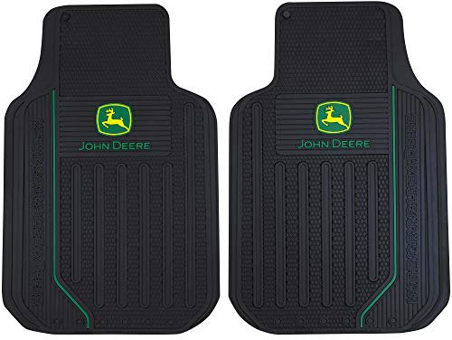 Plasticolor John Deere Elite Fußmatte Universal Fit, Grün, PVC-Material, Paarweise, Strapazierfähige Bodenmatten für Autos